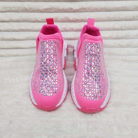 Presto Light Weight Slip on Pretty Pink Rhinestone Sneakers - Running Shoes - Picture 10 of 14